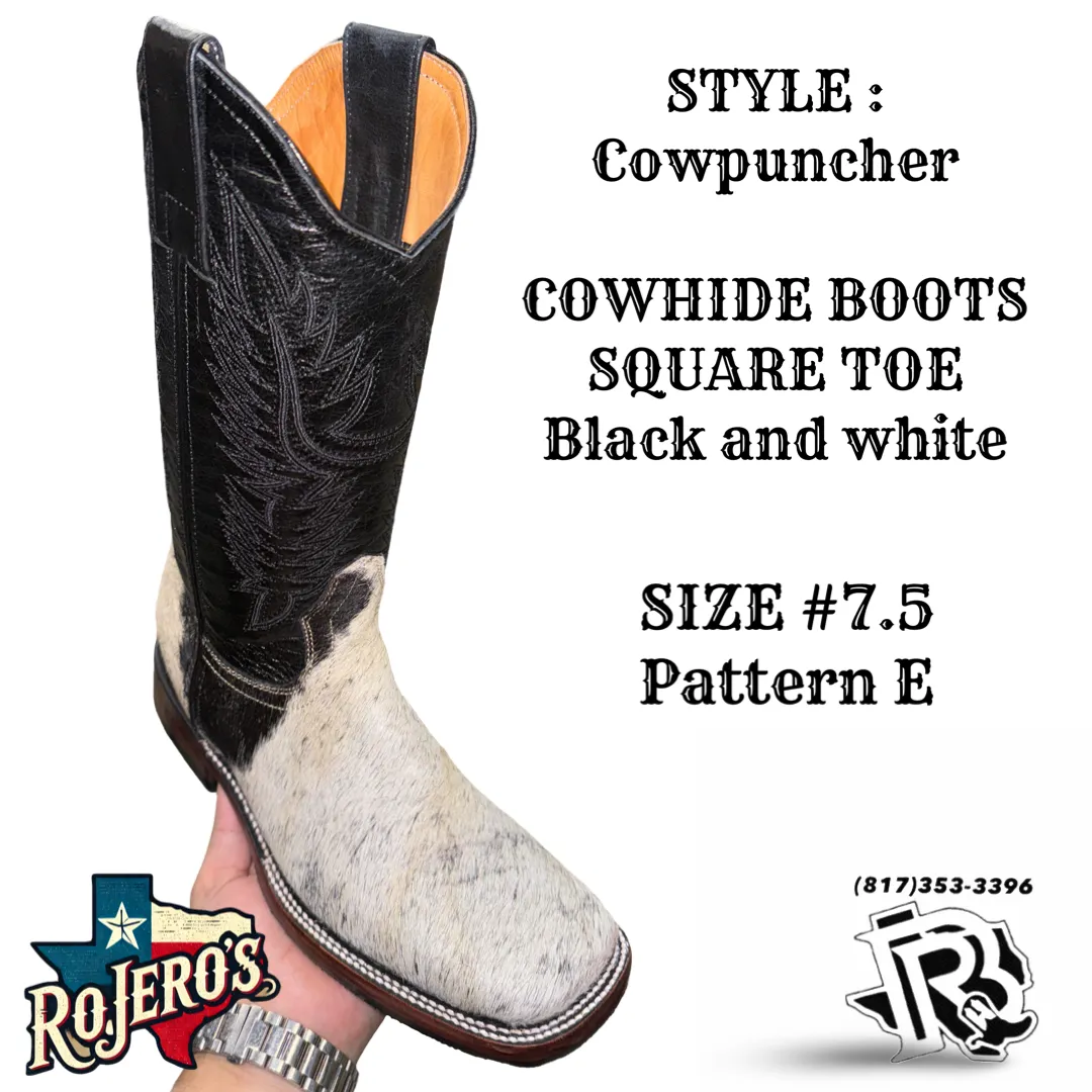 “ COWPUNCHER “ MEN’S COWHIDE BOOT BLACK WHITE BR EDITION