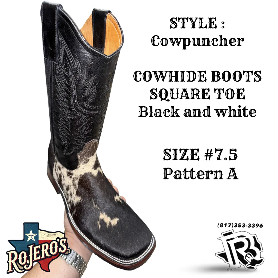 “ COWPUNCHER “ MEN’S COWHIDE BOOT BLACK WHITE BR EDITION