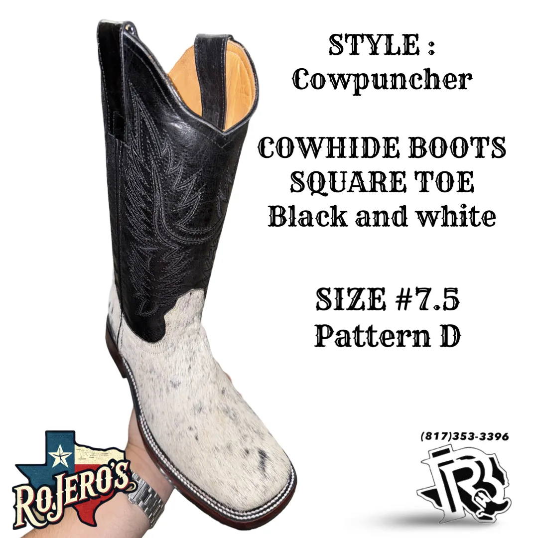 “ COWPUNCHER “ MEN’S COWHIDE BOOT BLACK WHITE BR EDITION