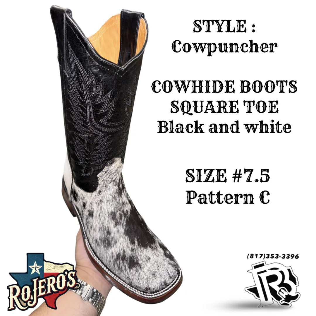 “ COWPUNCHER “ MEN’S COWHIDE BOOT BLACK WHITE BR EDITION