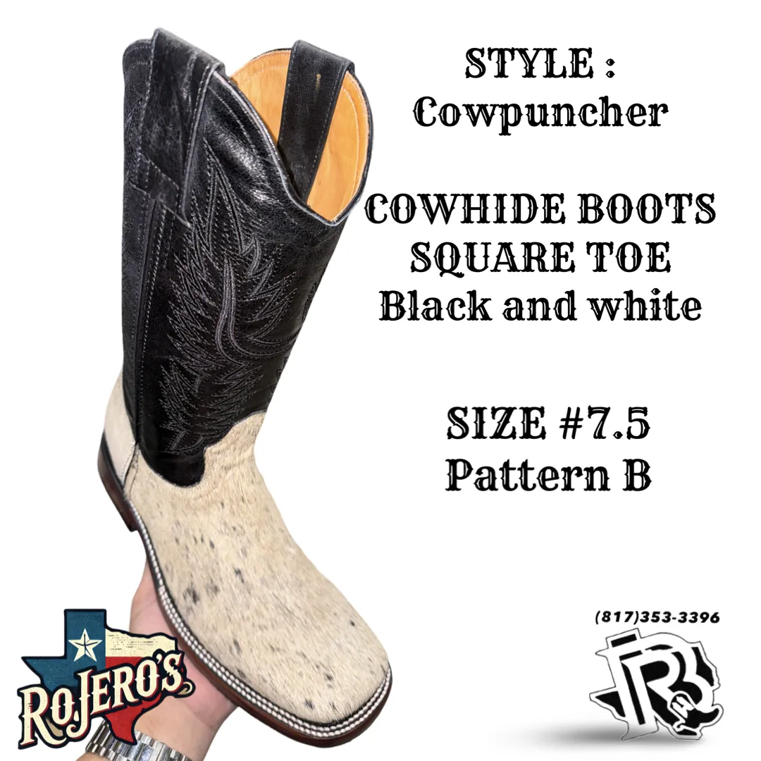 “ COWPUNCHER “ MEN’S COWHIDE BOOT BLACK WHITE BR EDITION