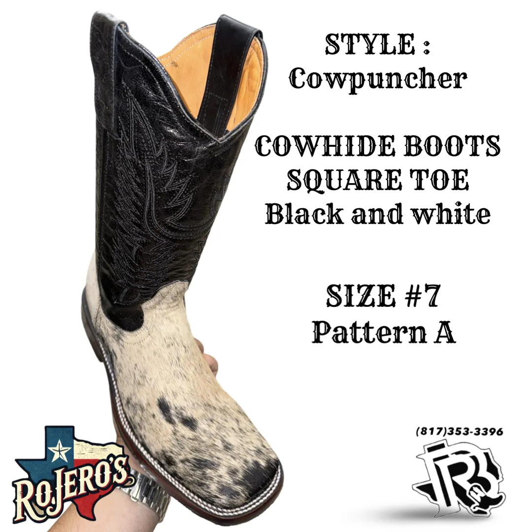 “ COWPUNCHER “ MEN’S COWHIDE BOOT BLACK WHITE BR EDITION