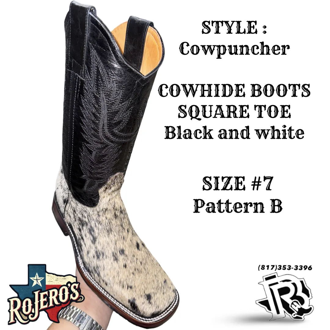 “ COWPUNCHER “ MEN’S COWHIDE BOOT BLACK WHITE BR EDITION