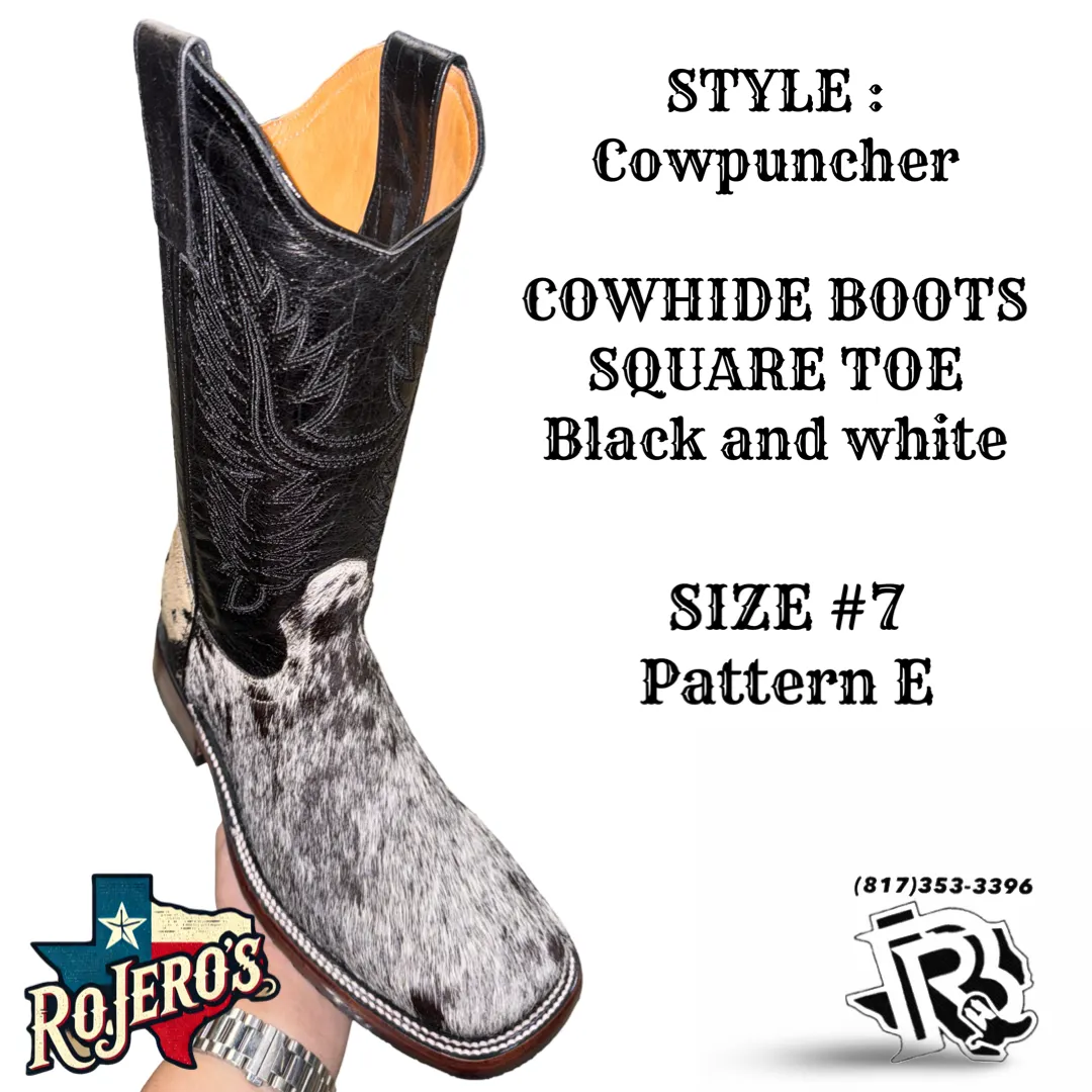 “ COWPUNCHER “ MEN’S COWHIDE BOOT BLACK WHITE BR EDITION