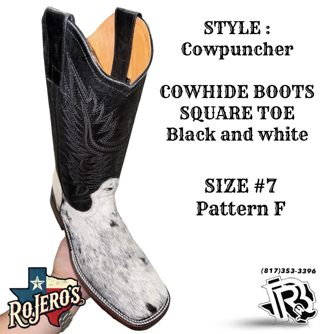 “ COWPUNCHER “ MEN’S COWHIDE BOOT BLACK WHITE BR EDITION