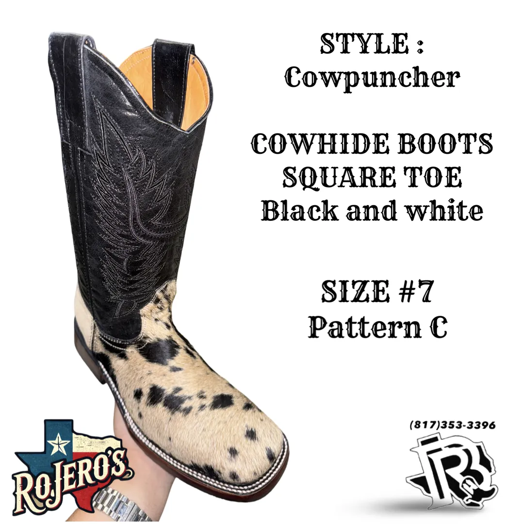 “ COWPUNCHER “ MEN’S COWHIDE BOOT BLACK WHITE BR EDITION