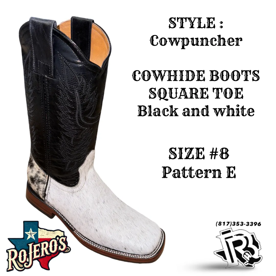 “ COWPUNCHER “ MEN’S COWHIDE BOOT BLACK WHITE BR EDITION