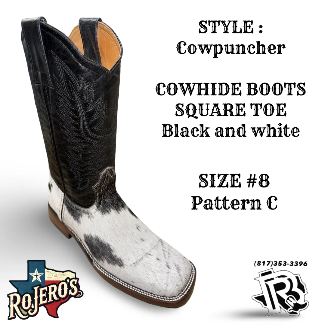 “ COWPUNCHER “ MEN’S COWHIDE BOOT BLACK WHITE BR EDITION