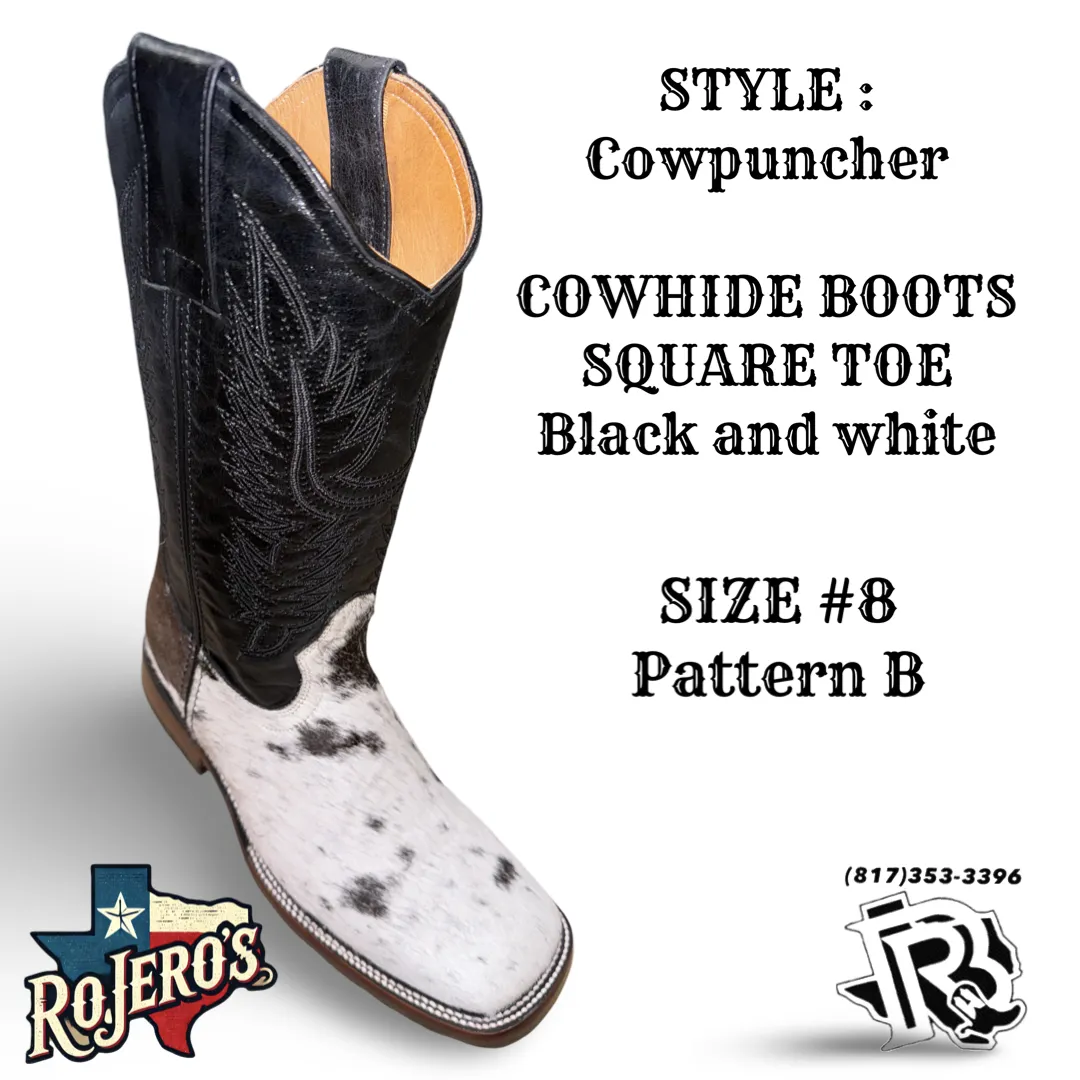 “ COWPUNCHER “ MEN’S COWHIDE BOOT BLACK WHITE BR EDITION