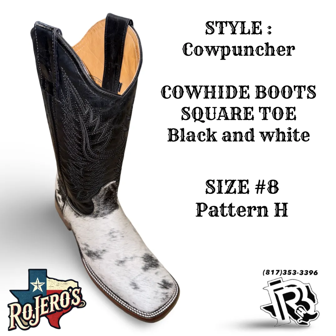 “ COWPUNCHER “ MEN’S COWHIDE BOOT BLACK WHITE BR EDITION