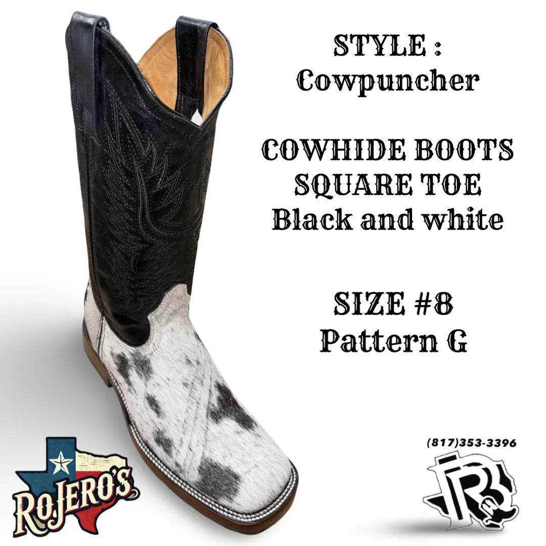 “ COWPUNCHER “ MEN’S COWHIDE BOOT BLACK WHITE BR EDITION