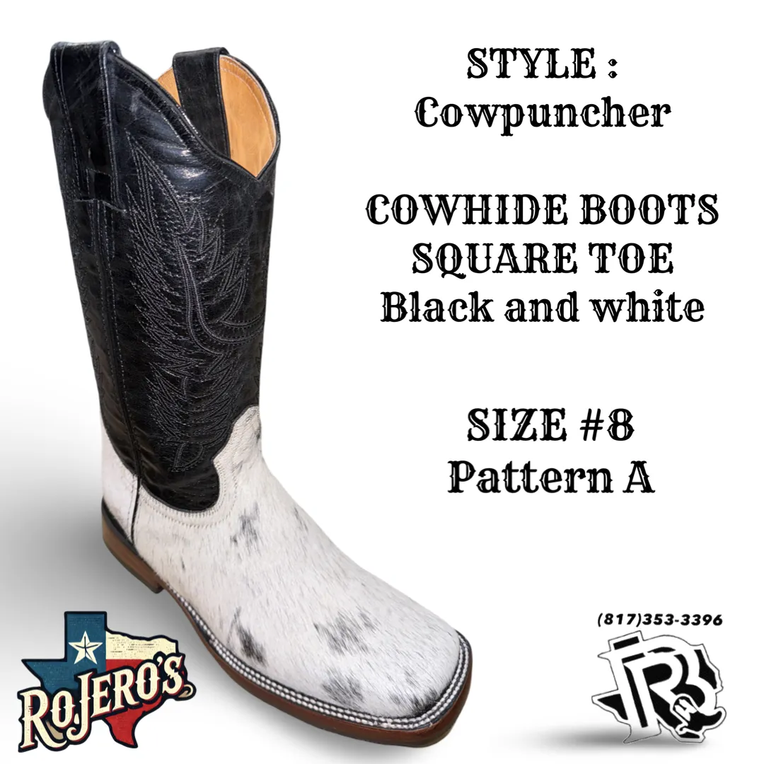 “ COWPUNCHER “ MEN’S COWHIDE BOOT BLACK WHITE BR EDITION