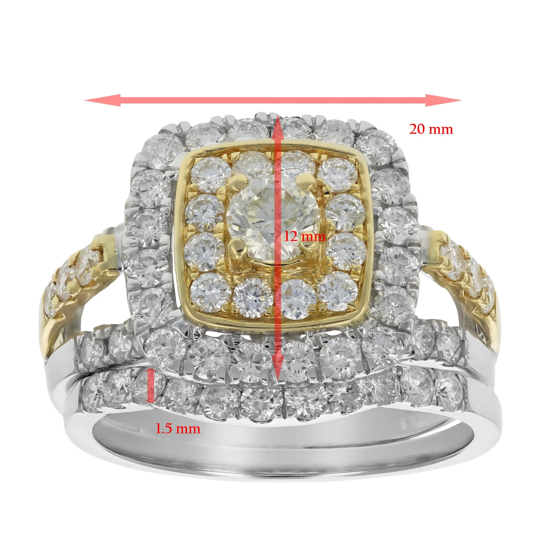 1 7/8 cttw Diamond Wedding Engagement Ring Bridal Set 14K Two Tone Gold