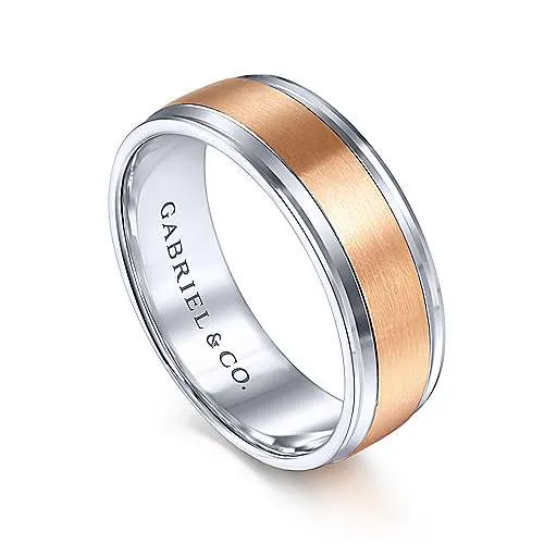 Men's Wedding Band in 14k White & Rose Gold