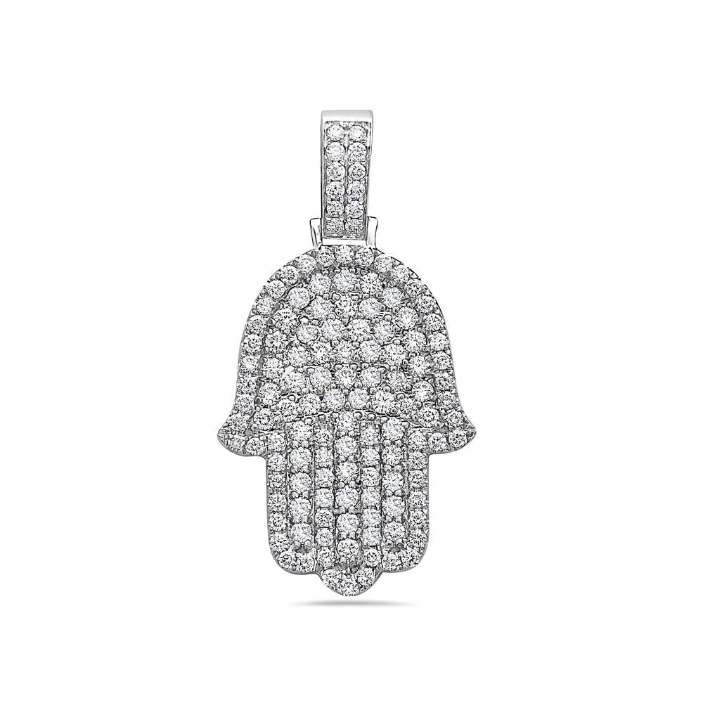 14K White Gold Hamsa Pendant for Men with 2.72 CT Diamonds