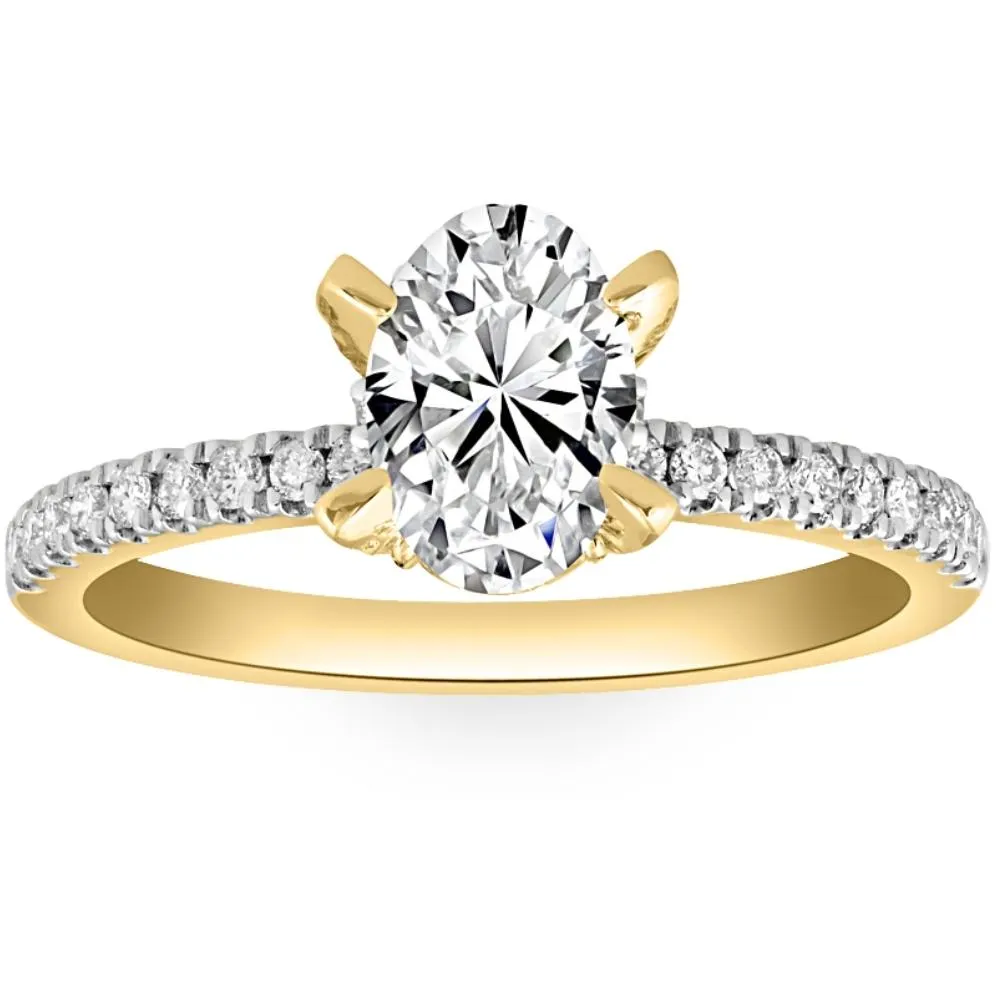 1.5 Ct Oval Lab Grown Diamond Engagement Ring with Accents in White, Yellow, or Rose Gold