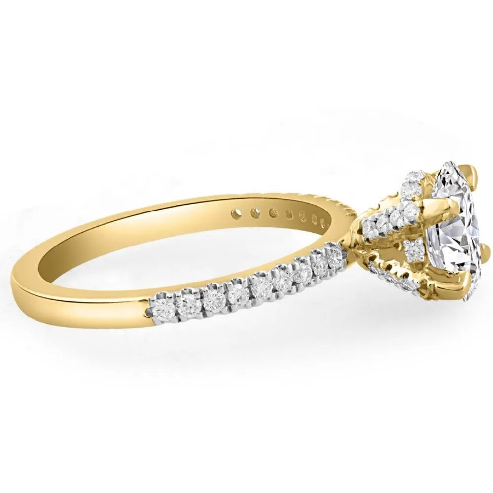 1.5 Ct Oval Lab Grown Diamond Engagement Ring with Accents in White, Yellow, or Rose Gold