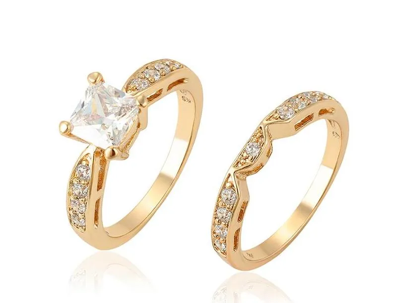 18K Gold plated  Princess Cut Wedding Ring Set