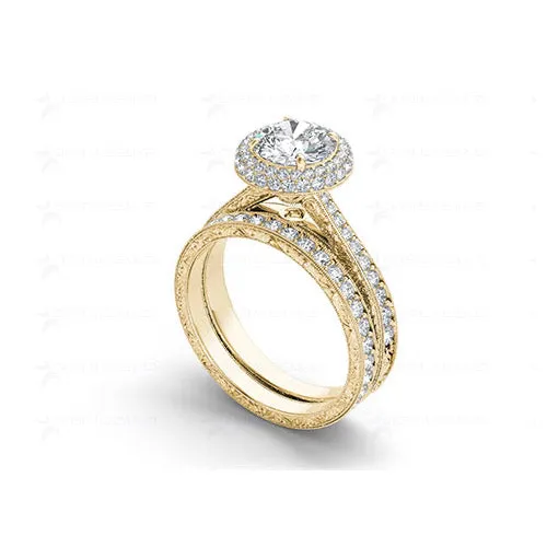 2 Carat Diamond Halo Wedding Ring Set in Gold - 01US06