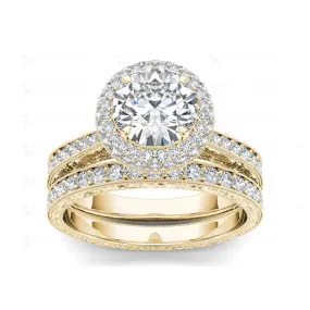 2 Carat Diamond Halo Wedding Ring Set in Gold - 01US06