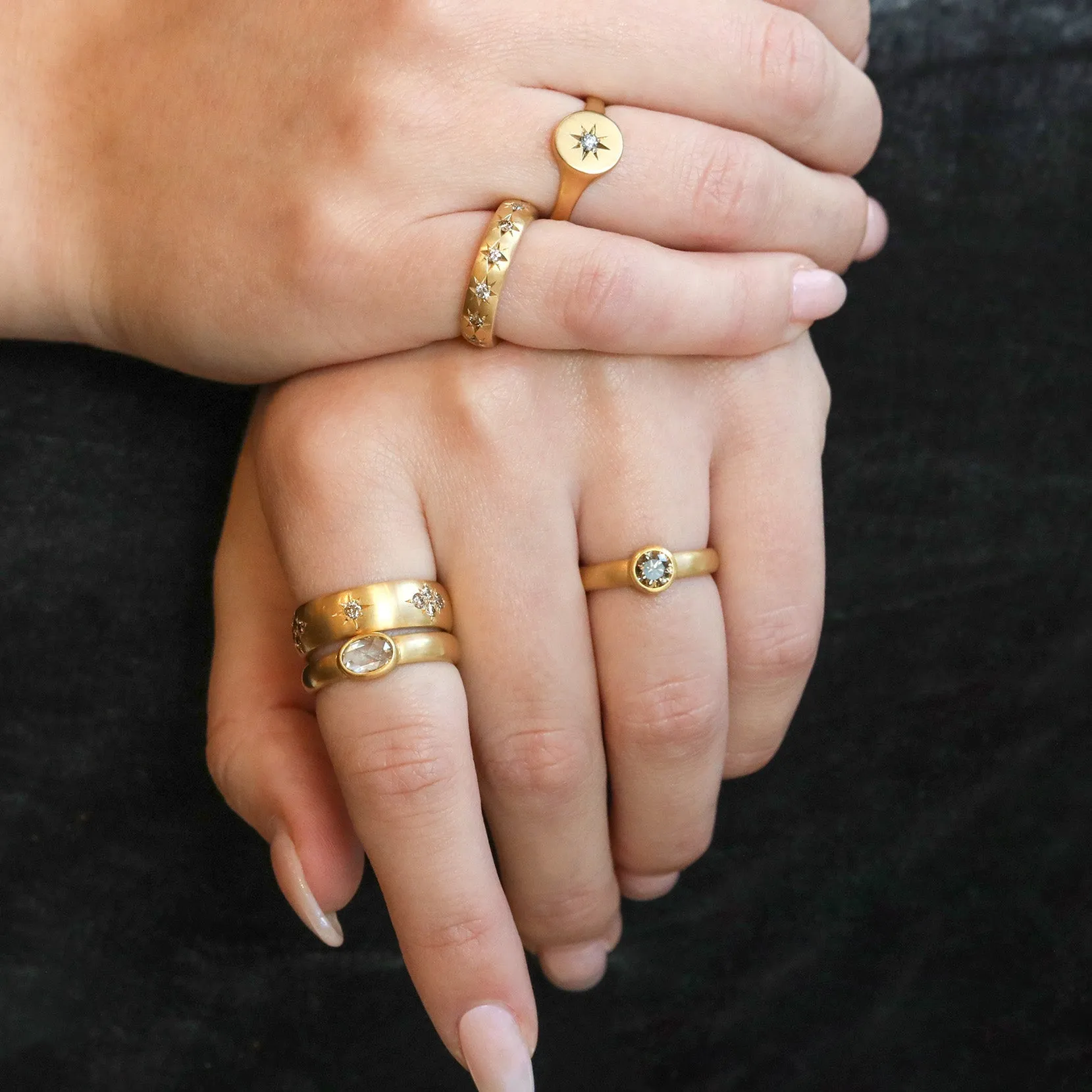 20K Gold Smooth Oval Signet Ring with Star-Set Diamond