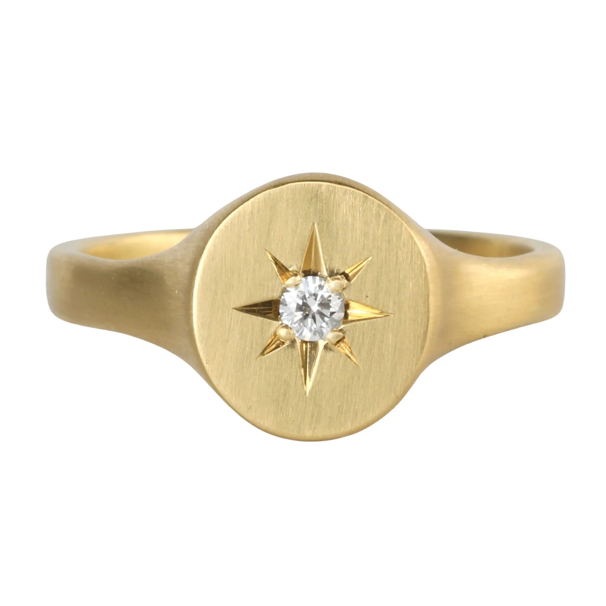 20K Gold Smooth Oval Signet Ring with Star-Set Diamond