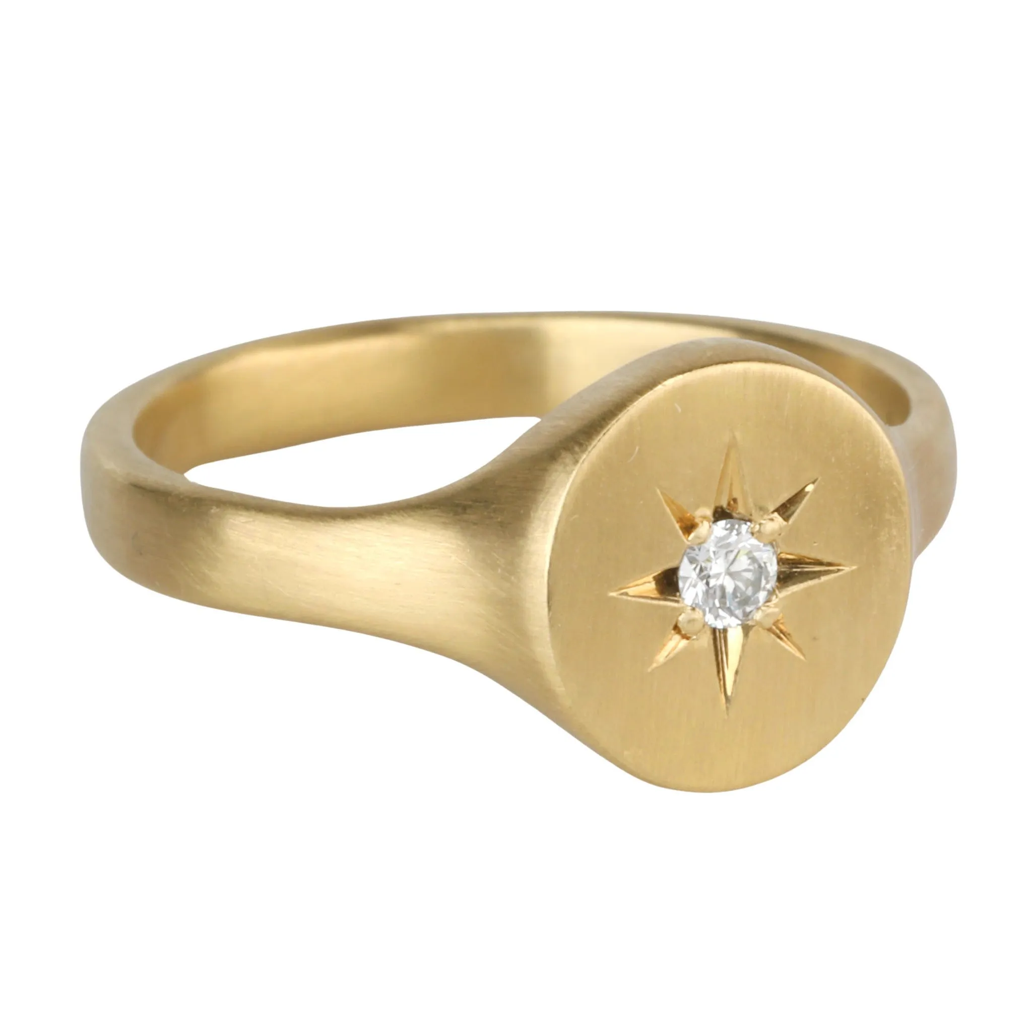 20K Gold Smooth Oval Signet Ring with Star-Set Diamond