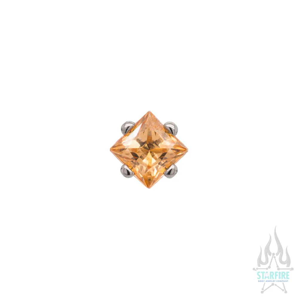 2mm Prong-Set Threaded End with Square Princess Star-Cut Faceted Gem