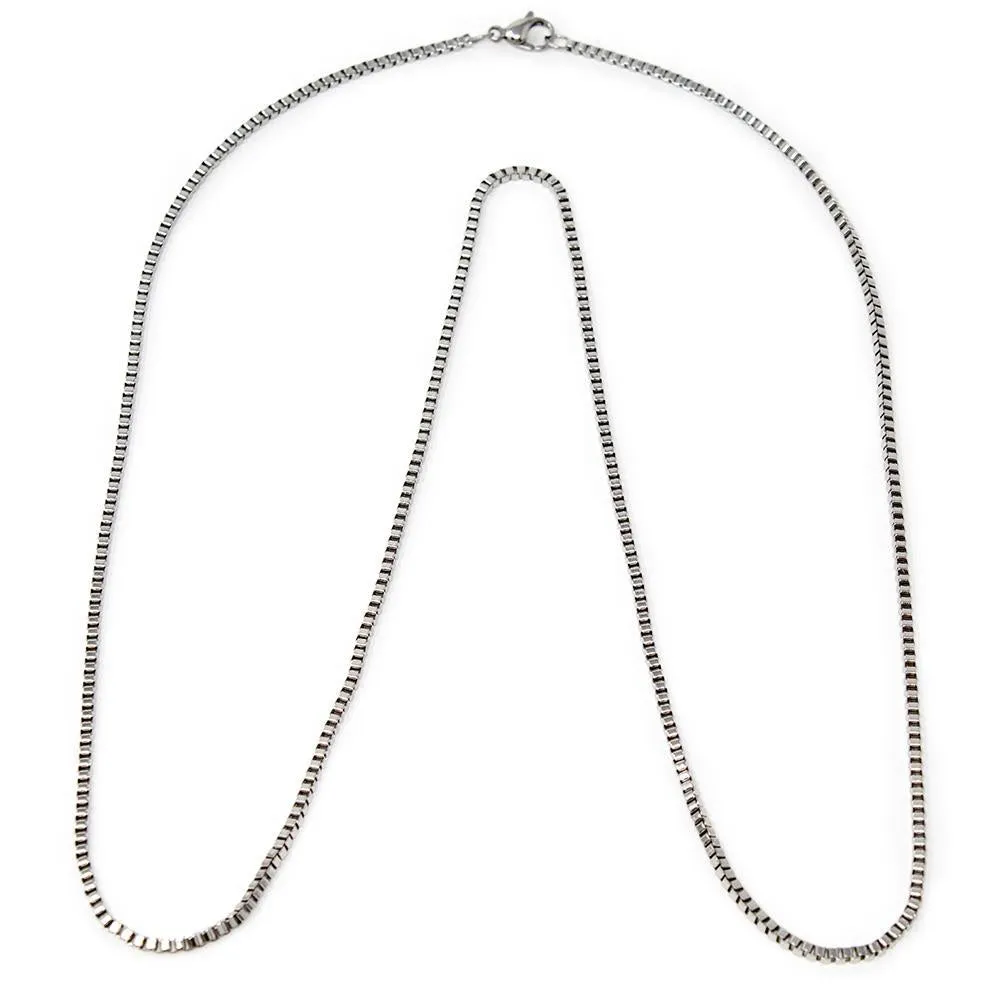 2MM Stainless Steel Box Chain Men's Necklace 30 Inch.