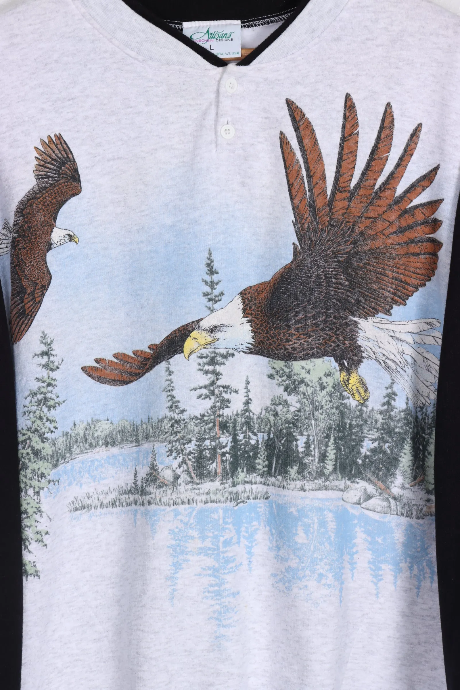 American Bald Eagle All Over Henley Sweatshirt USA Made (XL)