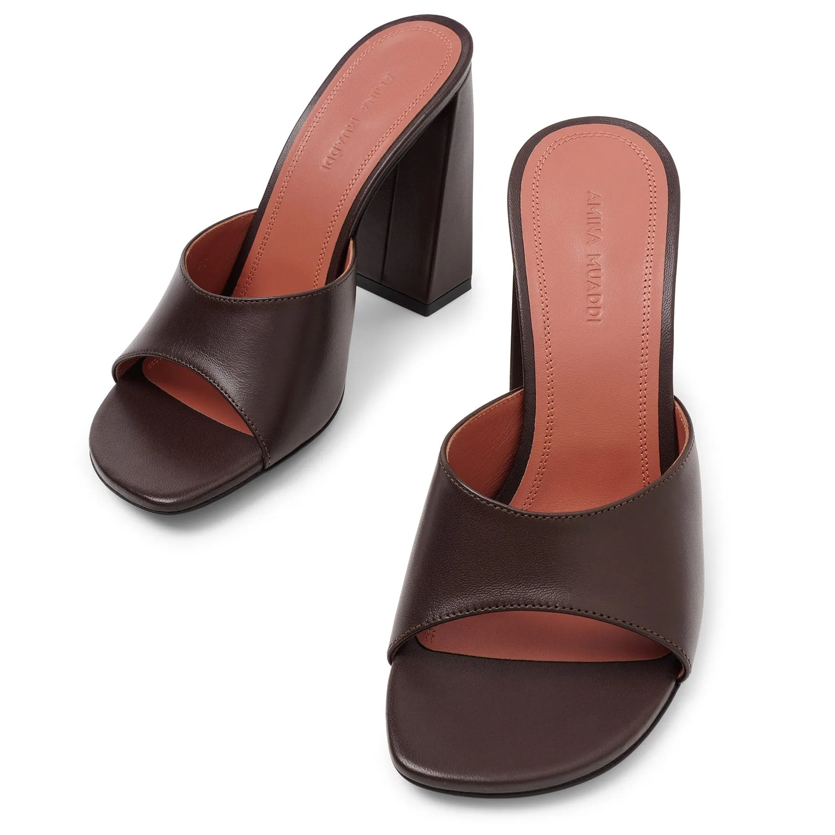 Amina Muaddi Brigitte 95 brown leather mules