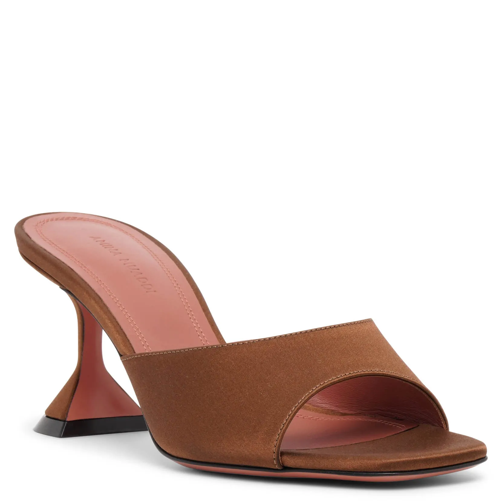 Amina Muaddi Lupita 70 brown satin mules