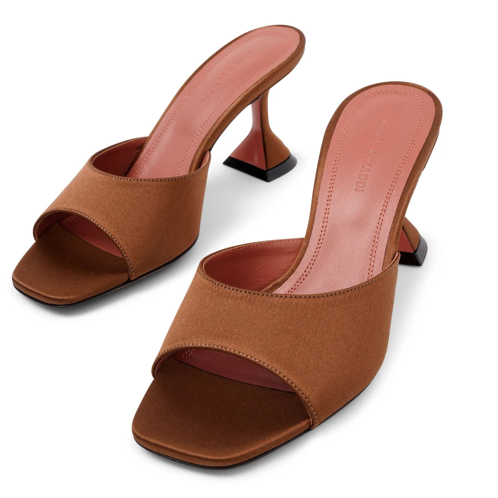 Amina Muaddi Lupita 70 brown satin mules