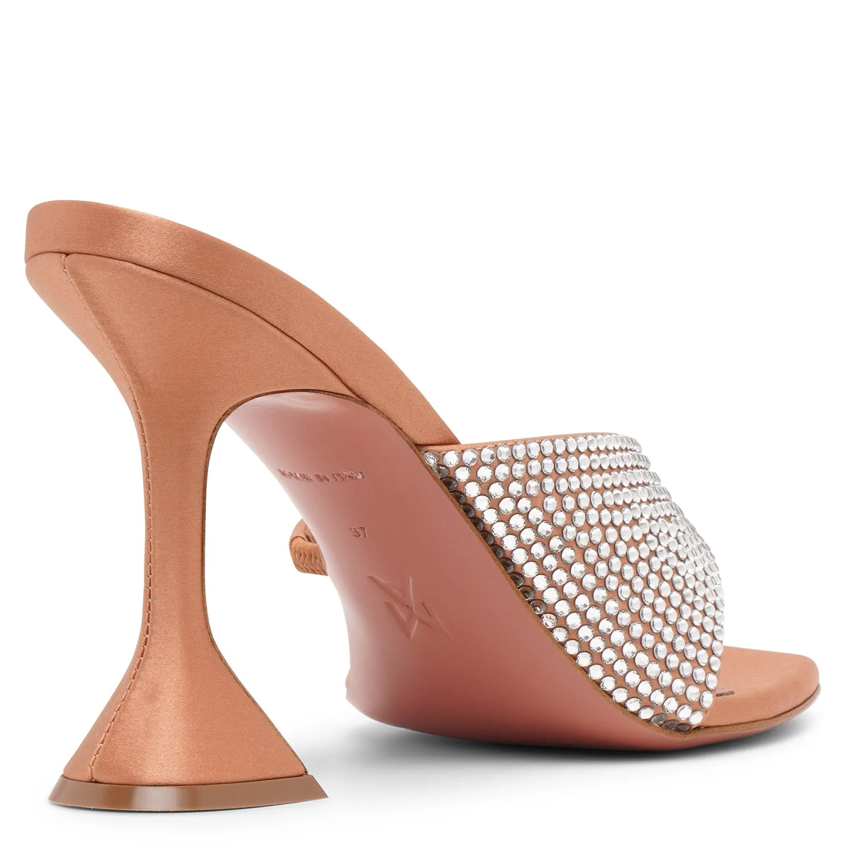 Amina Muaddi Shiona 95 beige satin crystal mules