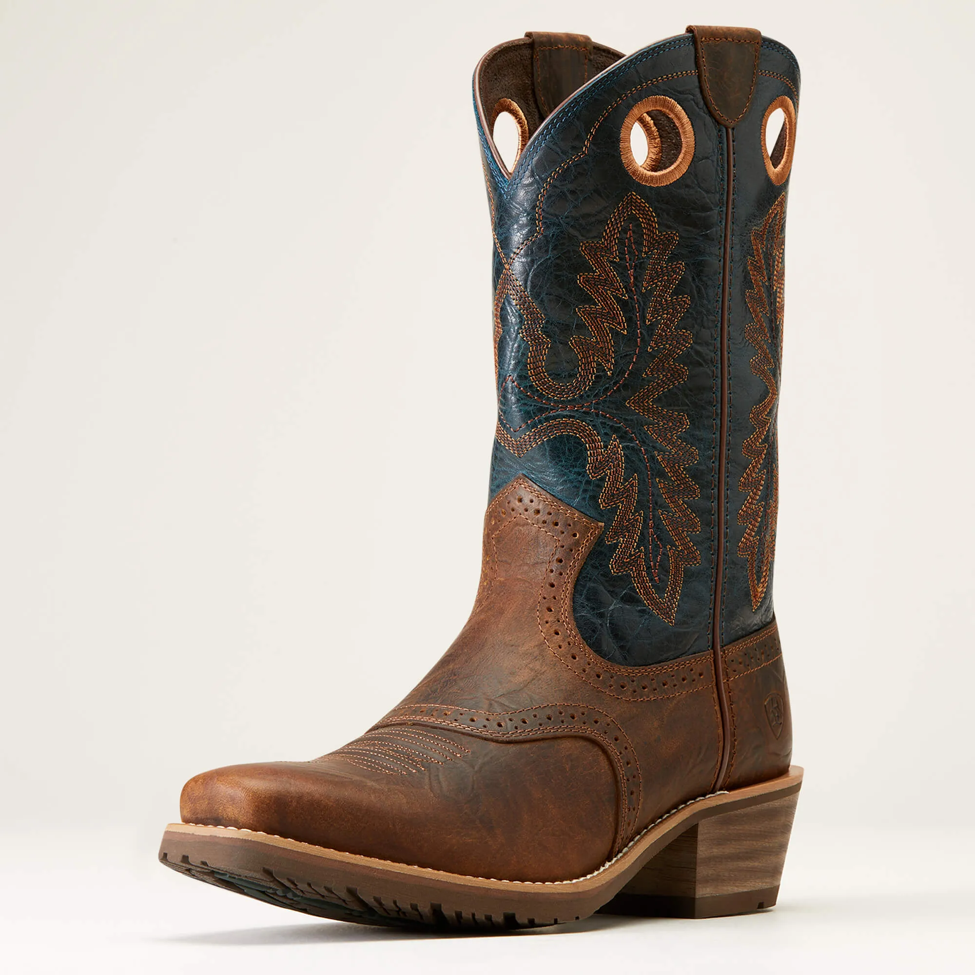 Ariat Men's Square Toe Western Boot in Fiery Brown Hybrid Roughstock