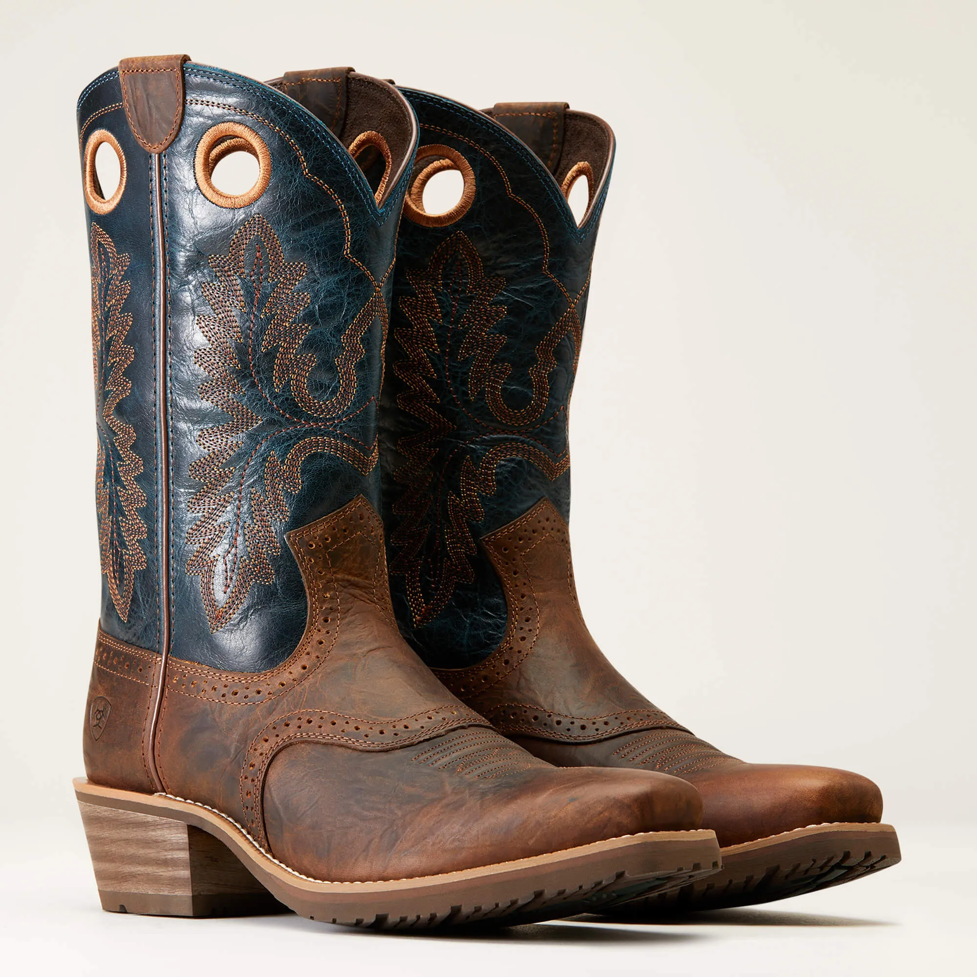 Ariat Men's Square Toe Western Boot in Fiery Brown Hybrid Roughstock