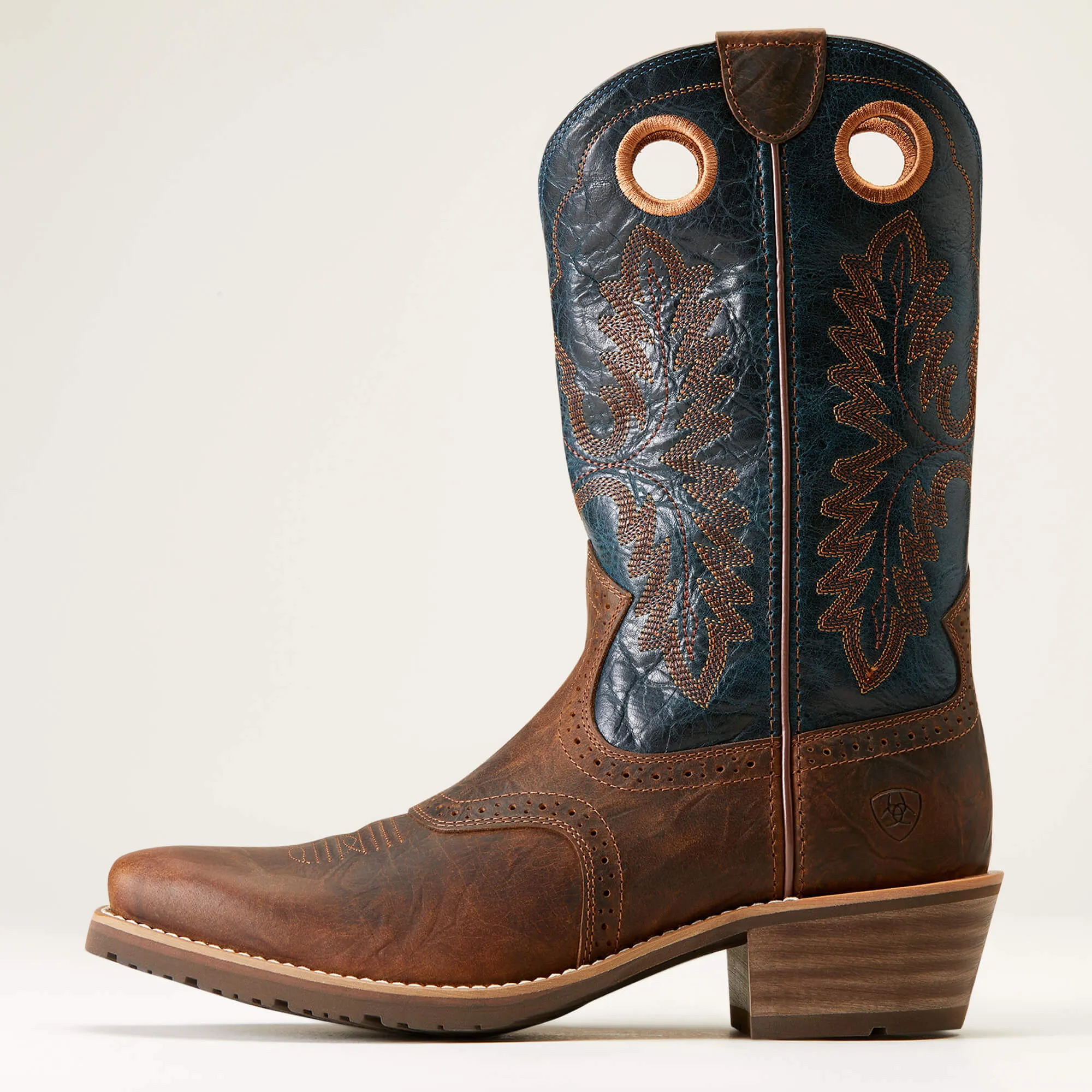 Ariat Men's Square Toe Western Boot in Fiery Brown Hybrid Roughstock