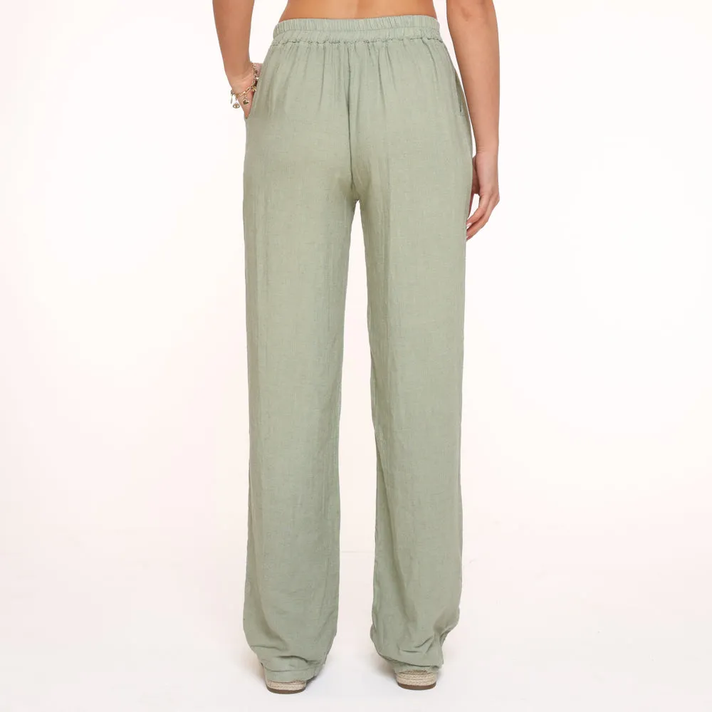 Army Green Linen Viscose - Pants