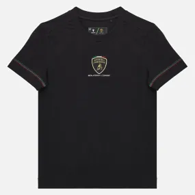 Automobili lamborghini squadra corse kid's black tricolor sports t-shirt