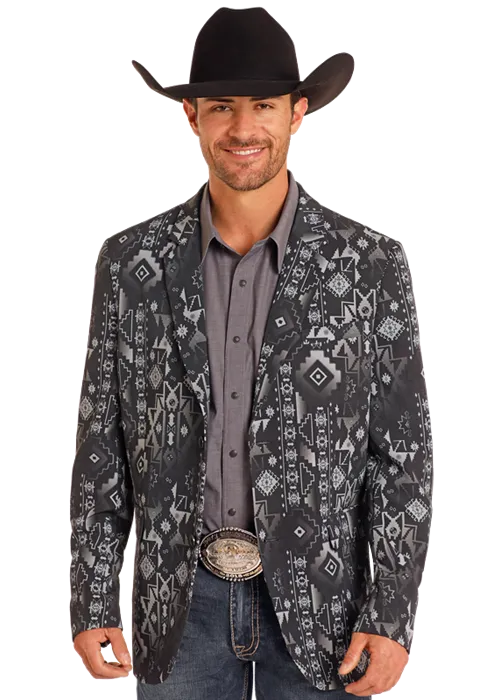 Aztec Print Men's Blazer in Black and Charcoal