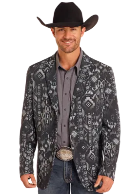 Aztec Print Men's Blazer in Black and Charcoal