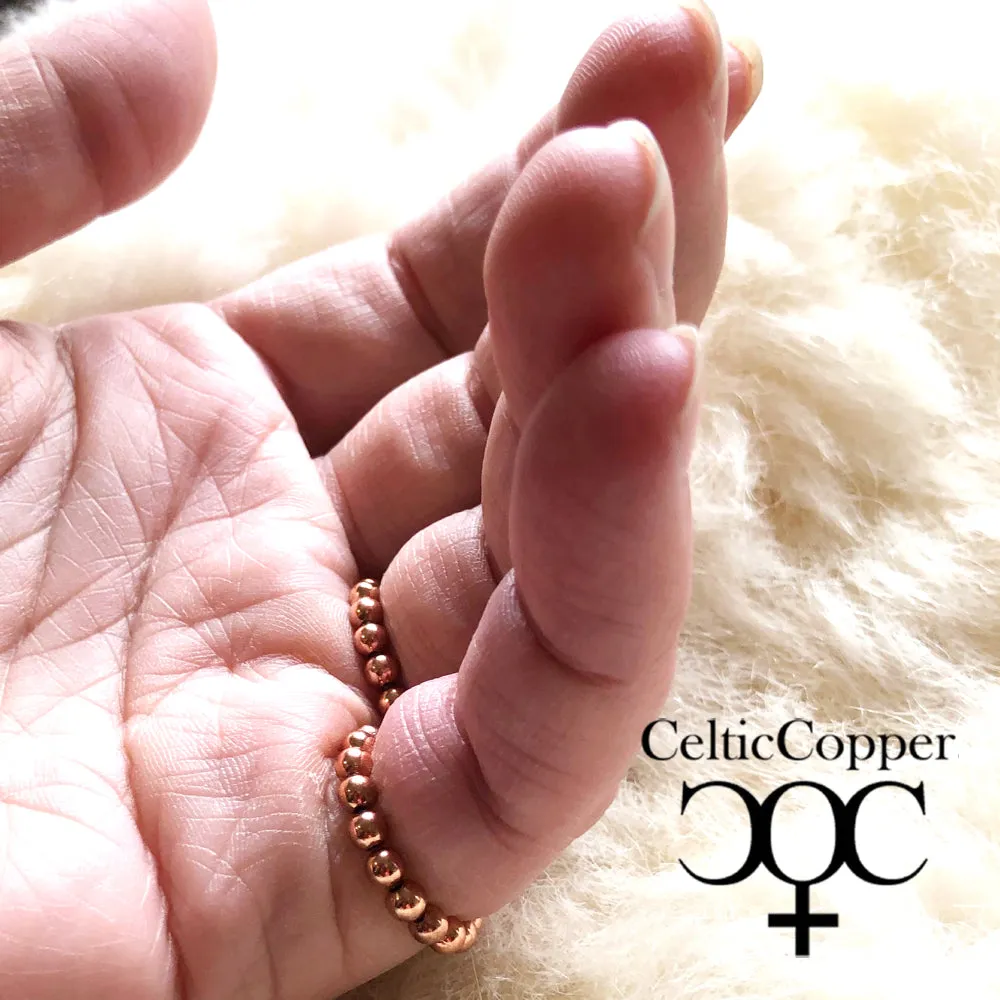 Beaded Copper Ring Set Pure Healing Copper Clear Quartz Crystal 3 Piece Beaded Elastic Ring Set