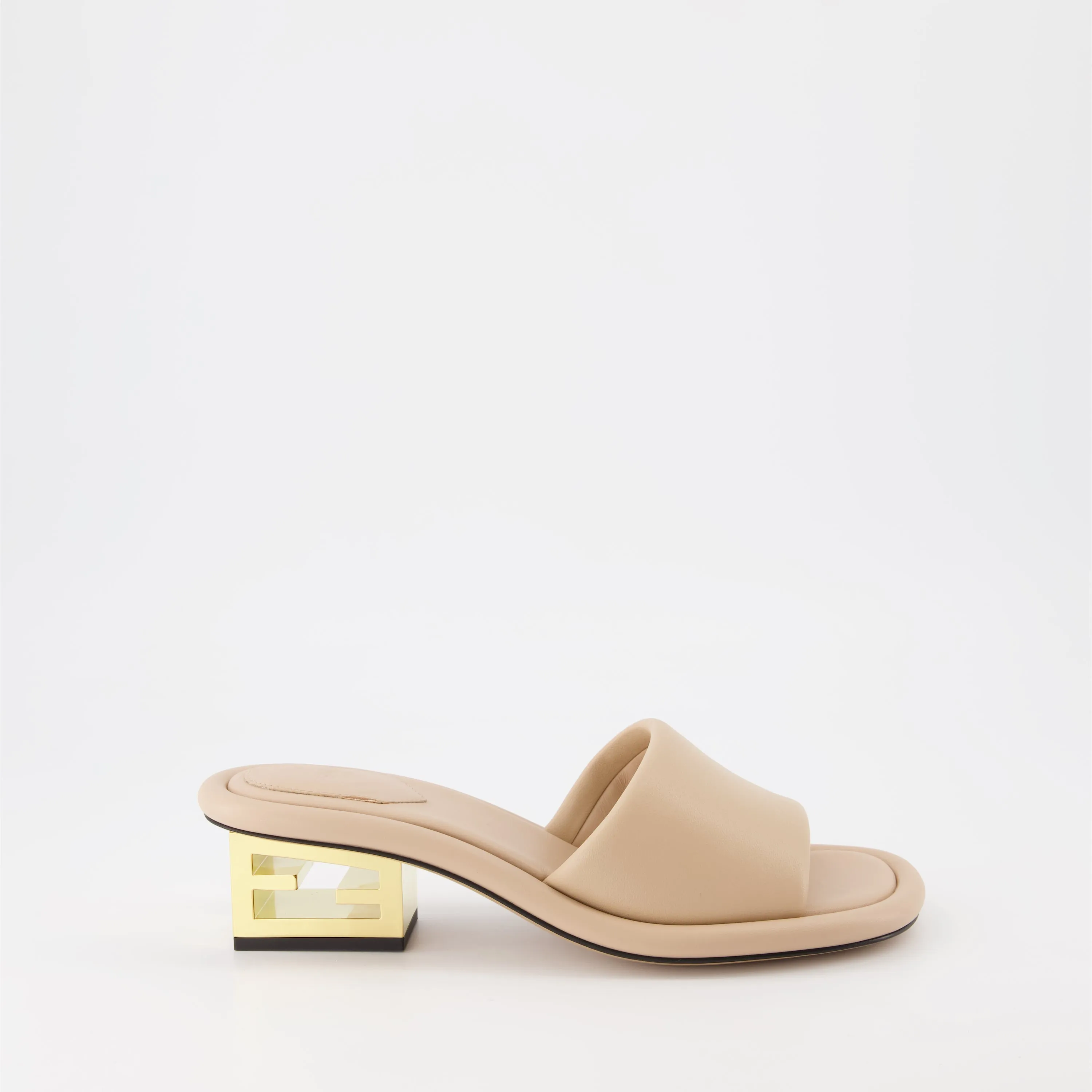 Beige Leather Baguette Mules