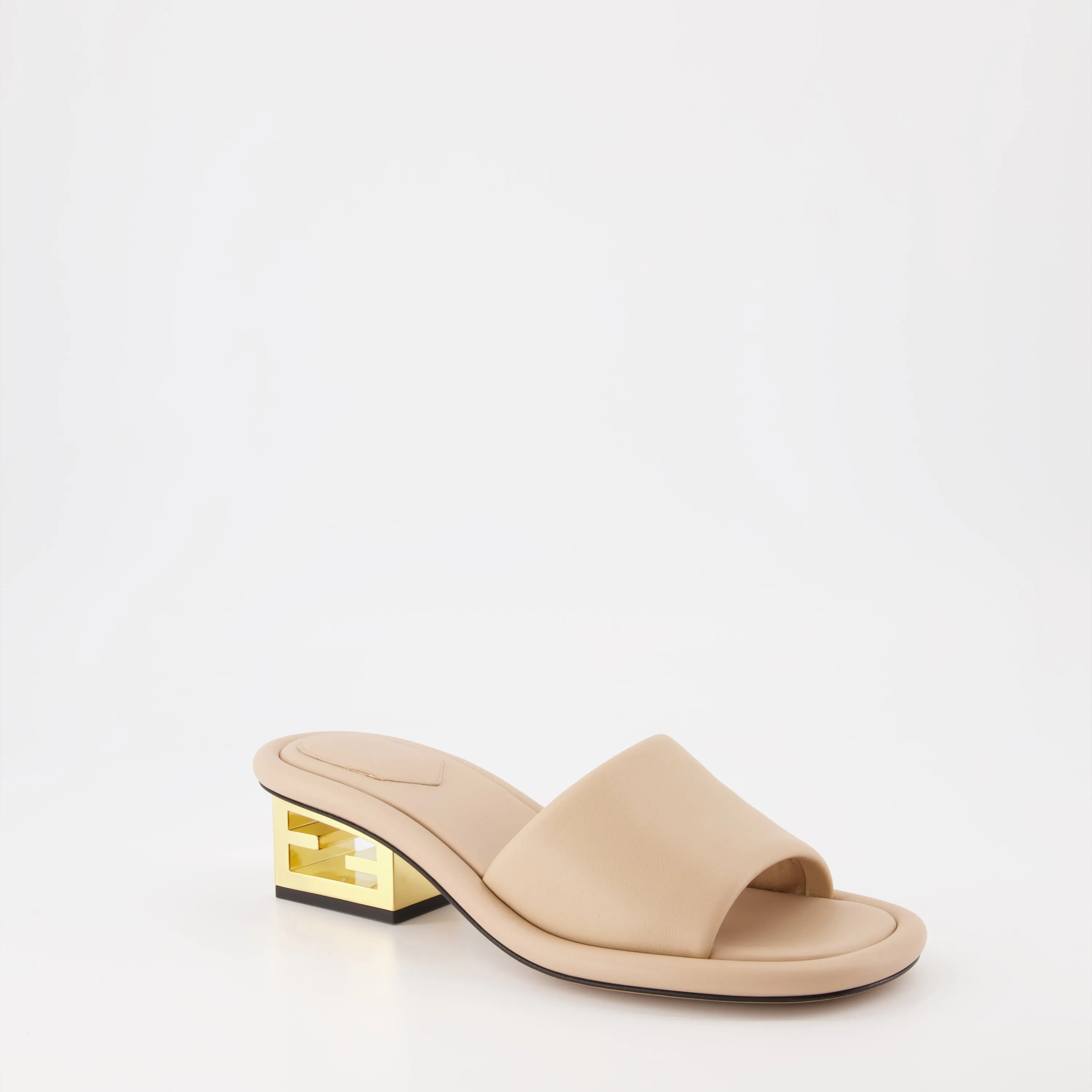 Beige Leather Baguette Mules