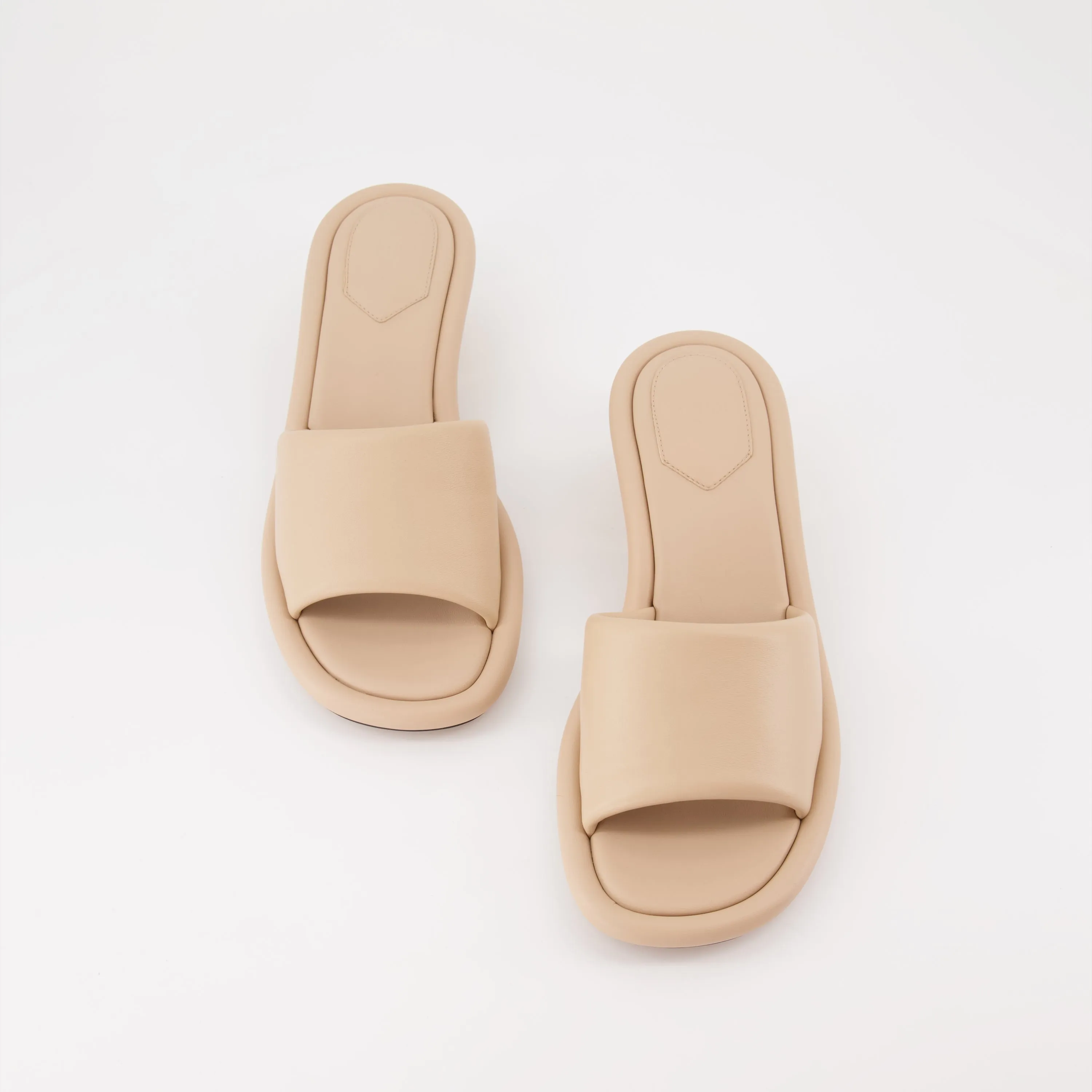 Beige Leather Baguette Mules