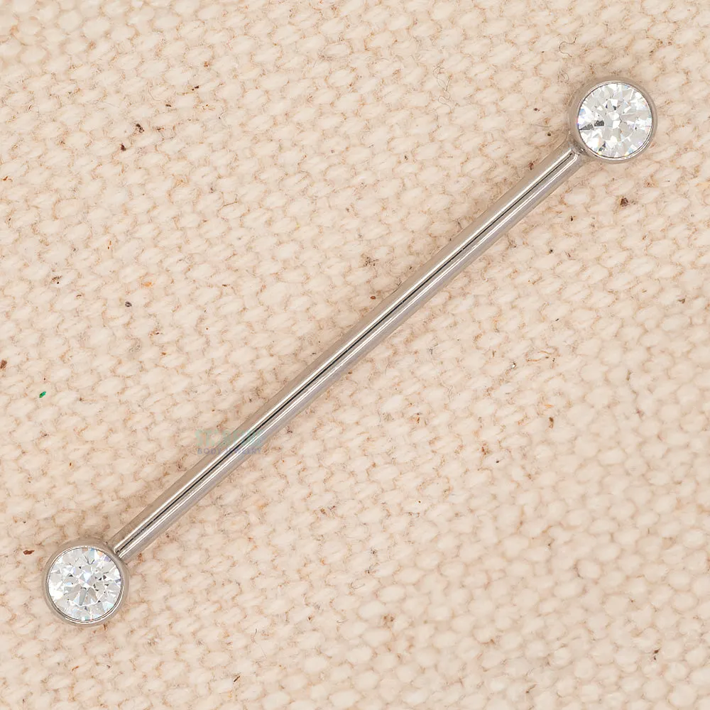 Bezel-Set Brilliant Cut Side-Set Industrial Barbell - CZ – Cubic Zirconia (14 ga. 1 1/4)