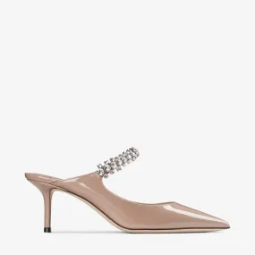 Bing 65 Ballet Pink Patent Leather Mules with Crystal Strap