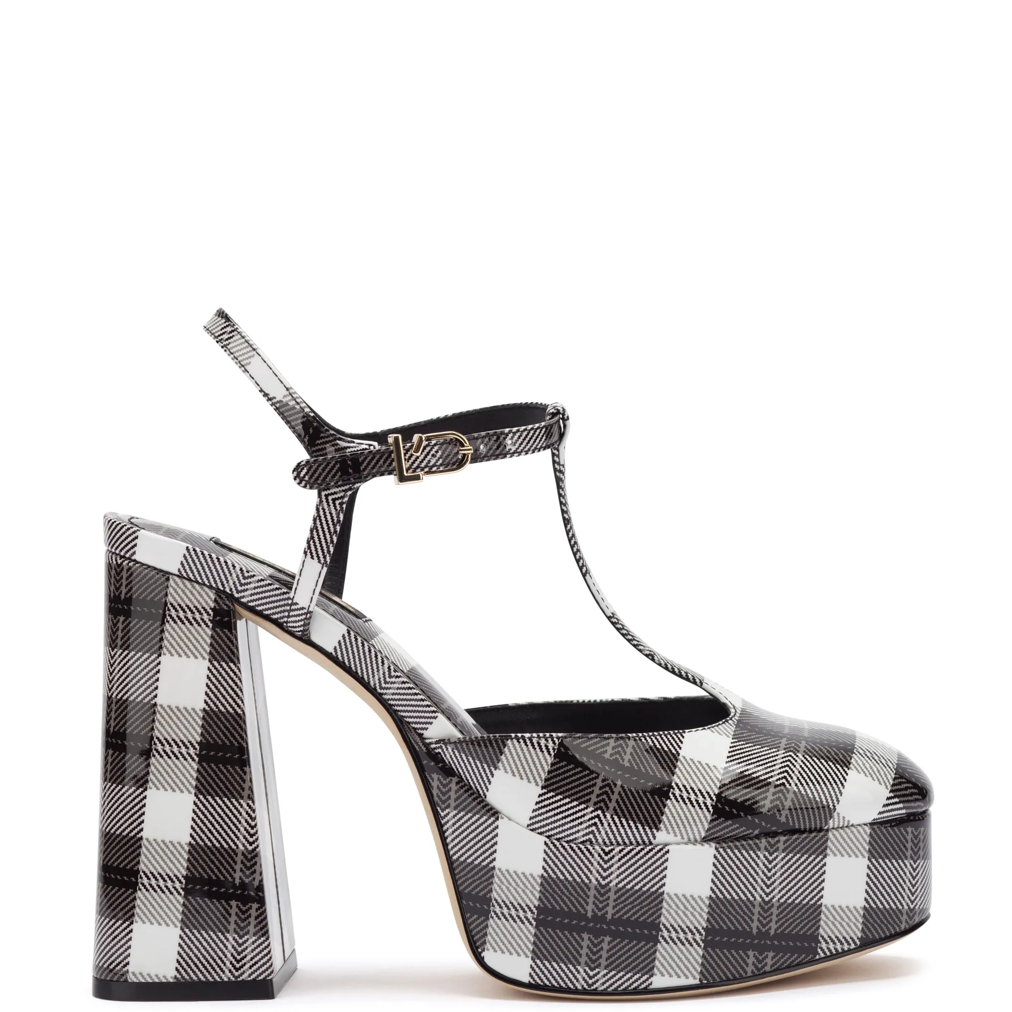 Black and White Plaid Patent Pixie Pump