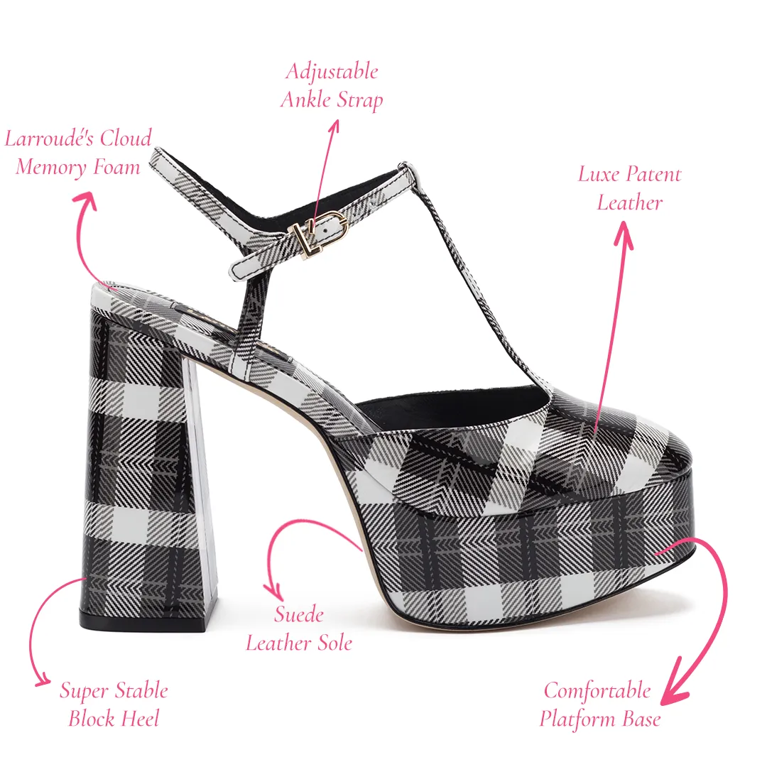 Black and White Plaid Patent Pixie Pump