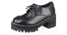 Chunky Sole Black Block Lace Up Platforms Oxfords